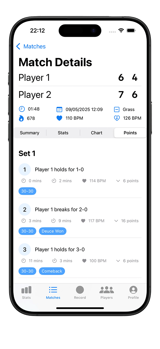 Match history dashboard